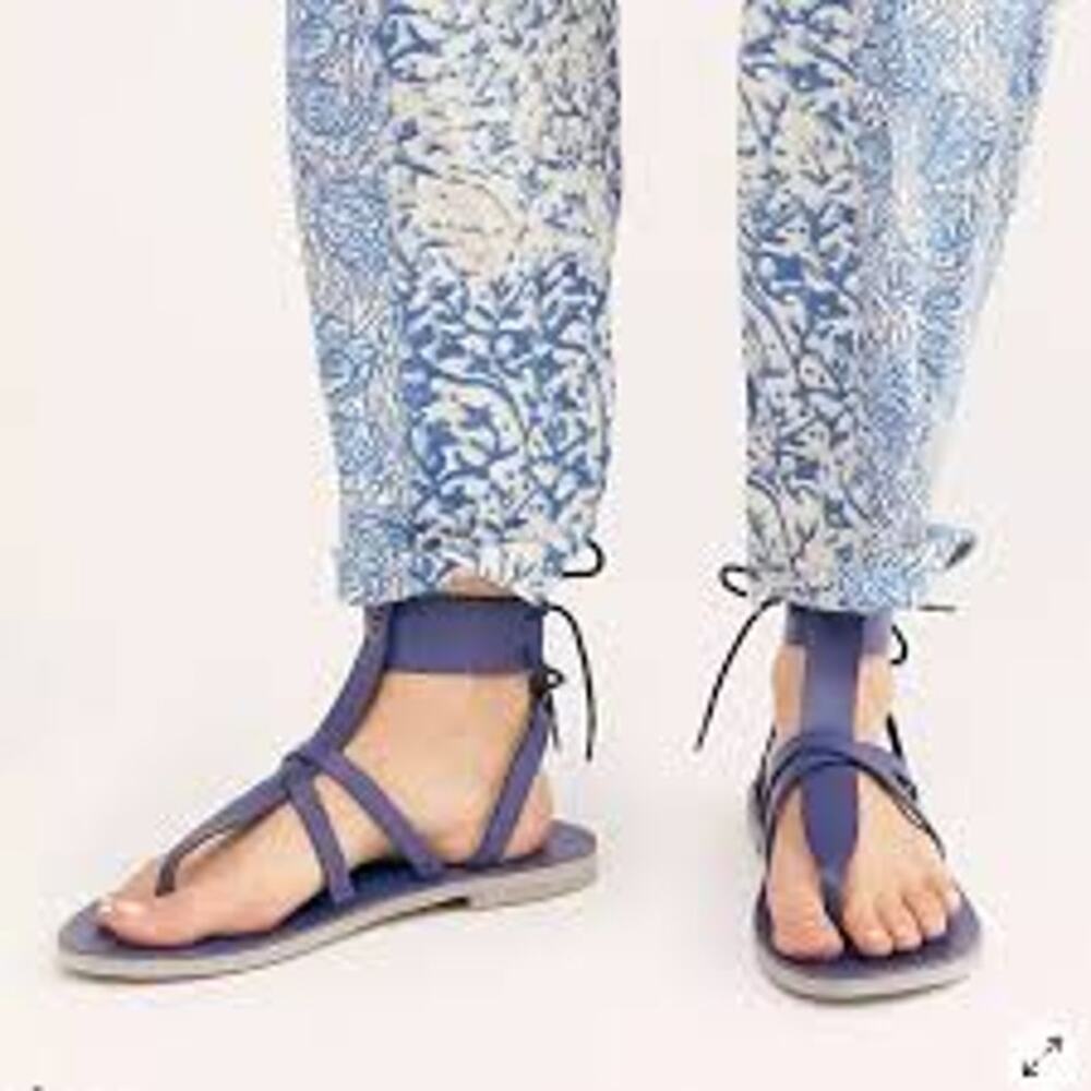 Free People Vacation Day Leather Lace-Up Sandals Navy Blue EU 37 US 7